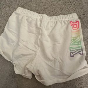 Victoria’s Secret Pink, White Shorts with Rainbow Lettering, Size Medium